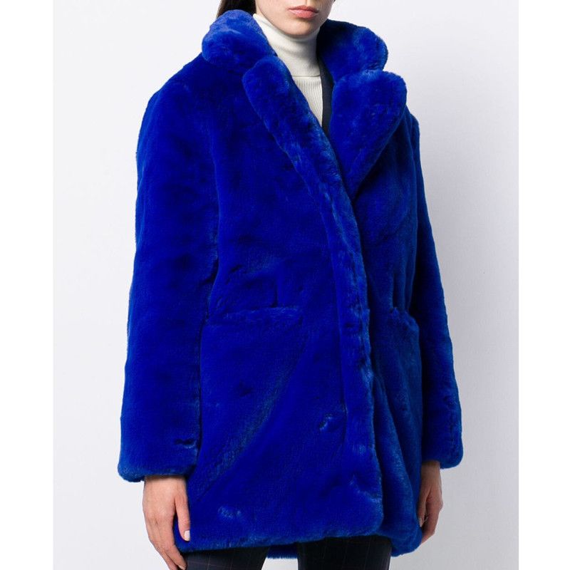 Women's mid-length imitation fur coat loose fluffy soft lamb wool warm coat_voghion.com