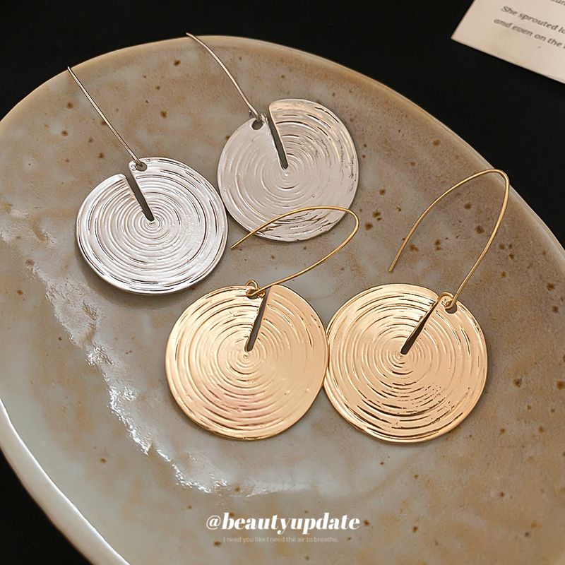 Ganci pendenti con texture rotonda, orecchini in metallo semplici ed eleganti, design di nicchia, gioielli per le orecchie da donna_voghion.com