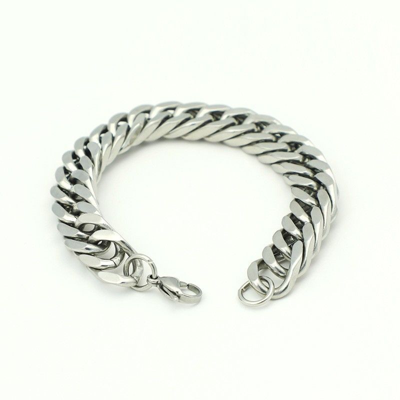 Modetrend Edelstahl Kubanisches Armband Vielseitiges Paar Hip-Hop-Shirt Einfaches Männer Und Frauen Dickes Kettenzubehör_voghion.com