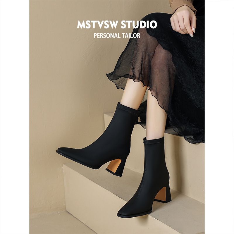 Bottes à talons hauts en cuir véritable pour femme, nouvelles bottes d'automne et d'hiver en cuir de vache élastique, fines et polyvalentes, à la mode coréenne_voghion.com