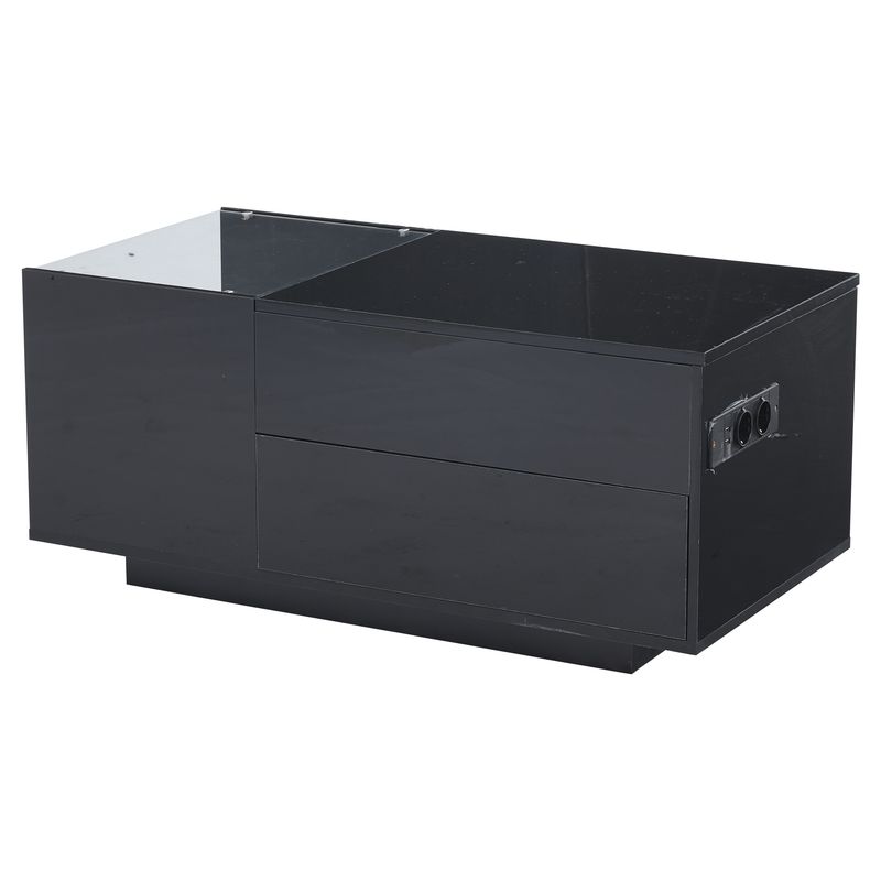 Table basse réglable en hauteur 95 x 48 x 42 cm avec rangement dissimulé, éclairage LED, tiroir et prise de courant - Table d'appoint de salon noire_voghion.com