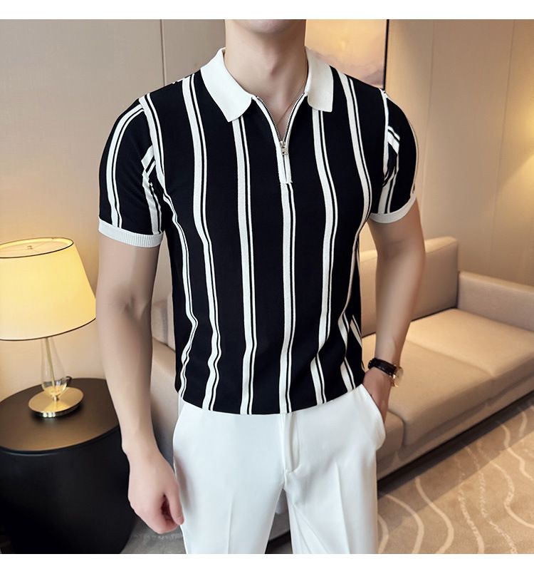 Herren-Poloshirt mit halbem Reißverschluss und Kontraststreifen – Leicht und atmungsaktiv für den Sommer | Schmales Reversdesign | Eleganter Stil_voghion.com