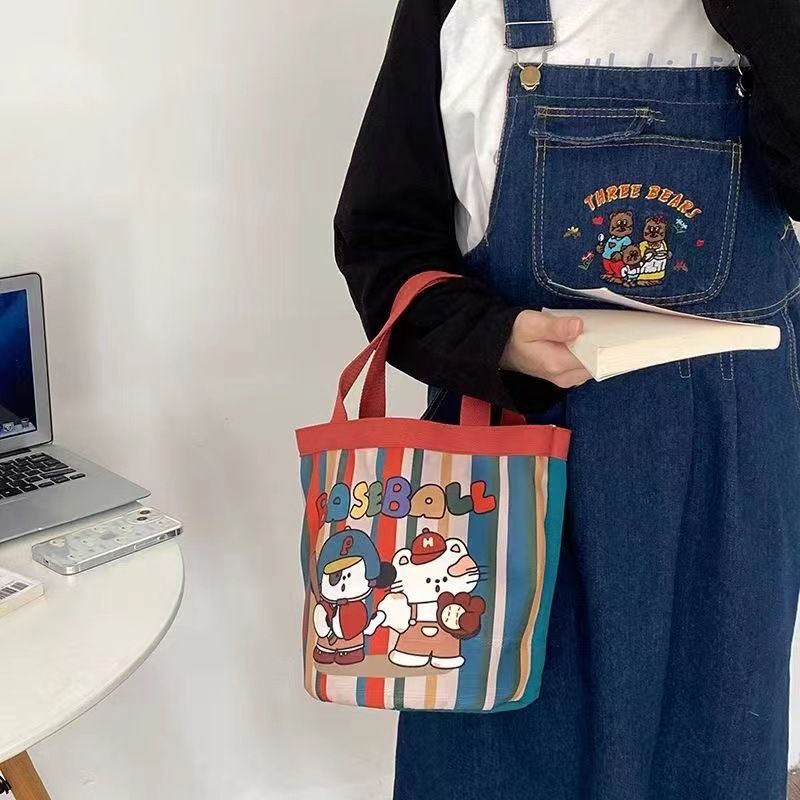 Borsa per il pranzo portatile in tela con stampa a cilindro, stile coreano, stile graffiti, per mamma_voghion.com