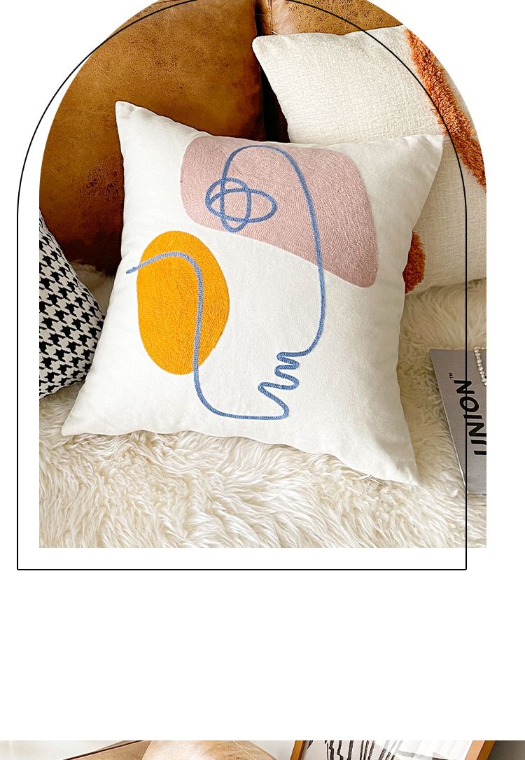 Federa per cuscino trapuntata ispirata a Picasso in stile nordico - 45x45 cm - Federa per cuscino con volto astratto e motivi geometrici - Decorazione per divano in ciniglia e tela in stile bohémien_voghion.com