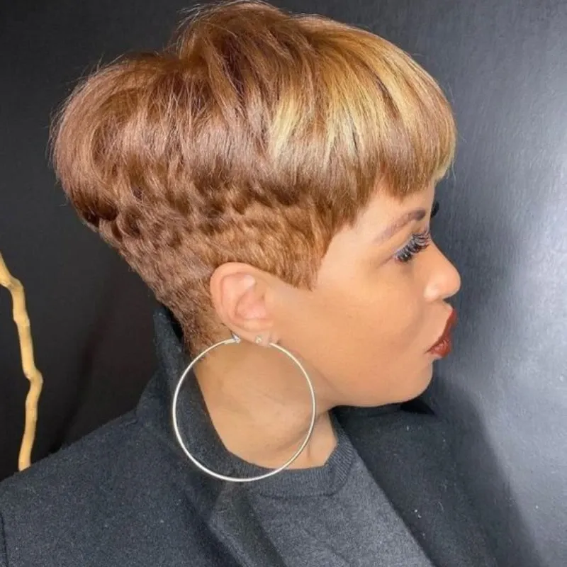 Parrucca corta e liscia per capelli umani Pixie Cut Remy Hair Parrucche per capelli umani con frangia Parrucca_voghion.com