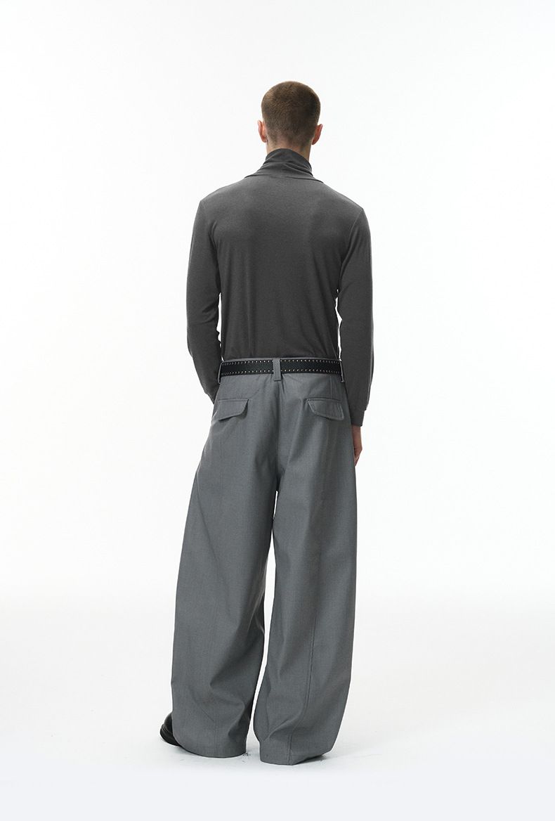 Herren-T-Shirt mit hohem Kragen und schmaler Passform und langen Ärmeln aus Wollmischung – Thermo-Basisschicht im Streetstyle für den Herbst (Schwarz, Dunkelgrau)_voghion.com