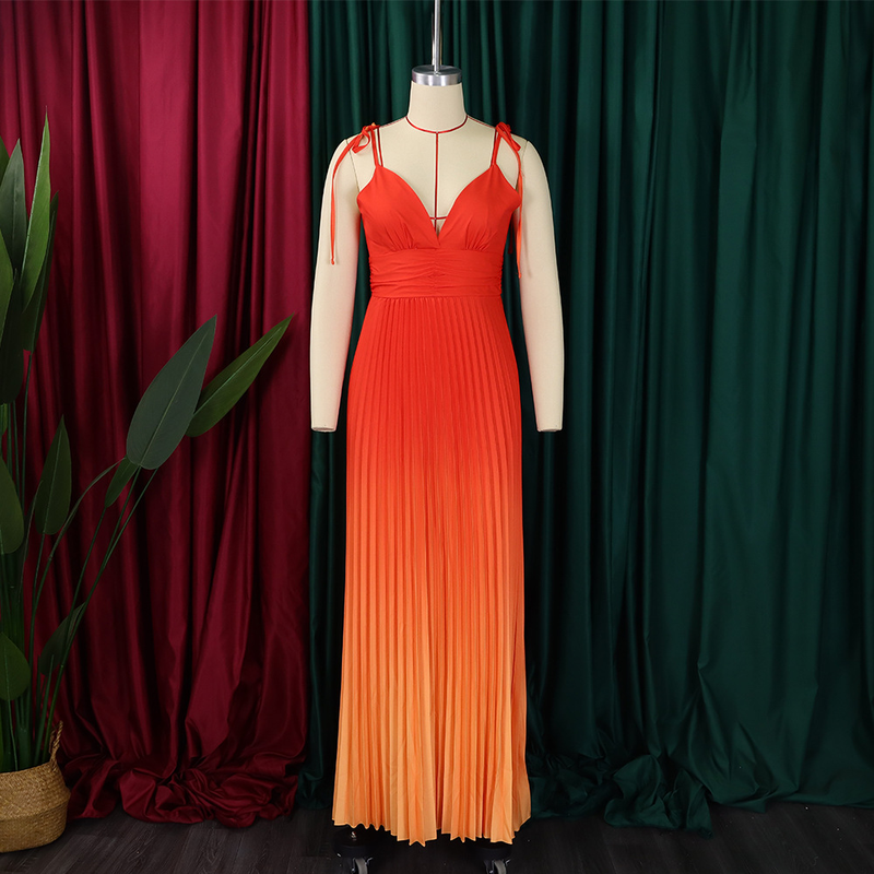 Damen Sling Rückenfrei Sexy Träger Gradient Kleid Kleid_voghion.com