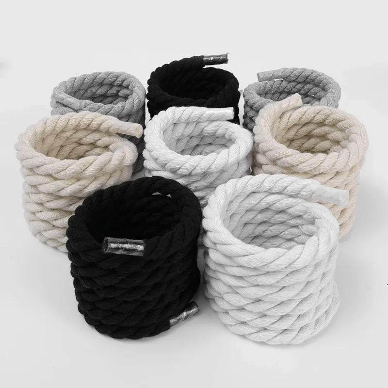 Bold Cotton en Twist Weave Skosnören enfärgad rep Skosnören Män Kvinnor Trendig Personlighet kpop Sport Fritidskläder_voghion.com