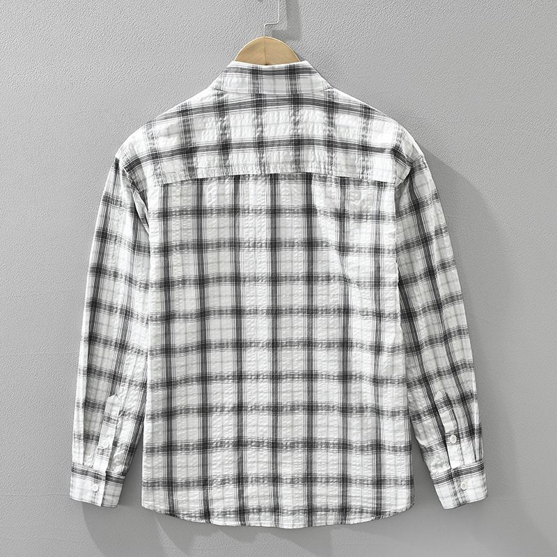 Camicia a maniche lunghe a quadri per uomo, alla moda e versatile, top casual e ampio._voghion.com