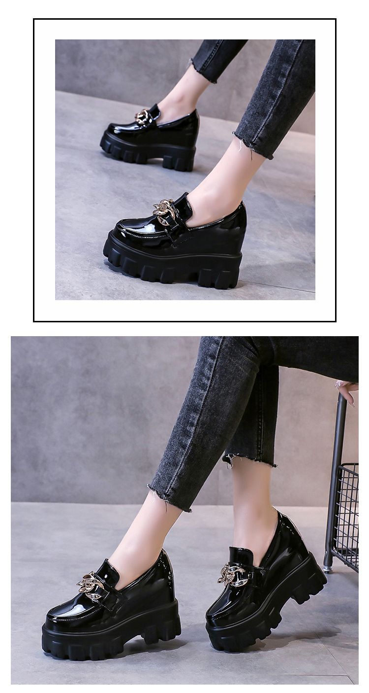 Women’s Shoes Rhinestones Inner Height Enhancing Shoes With Small Leather Shoes Thick Soled Platform Shoes One Step Loafers_voghion.com