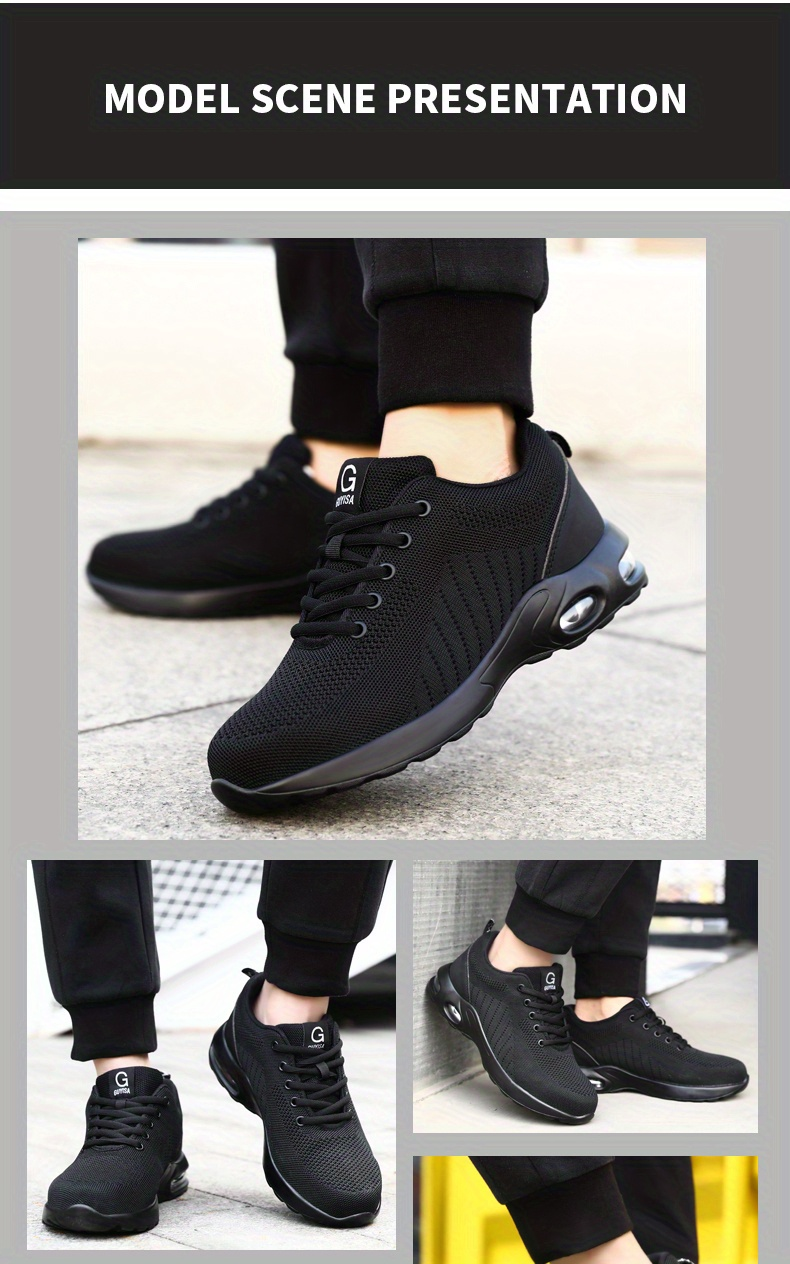 GUYISA Chaussures de sécurité pour hommes – Chaussures de travail antidérapantes à bout en acier avec coussin d'air respirant et confortables_voghion.com