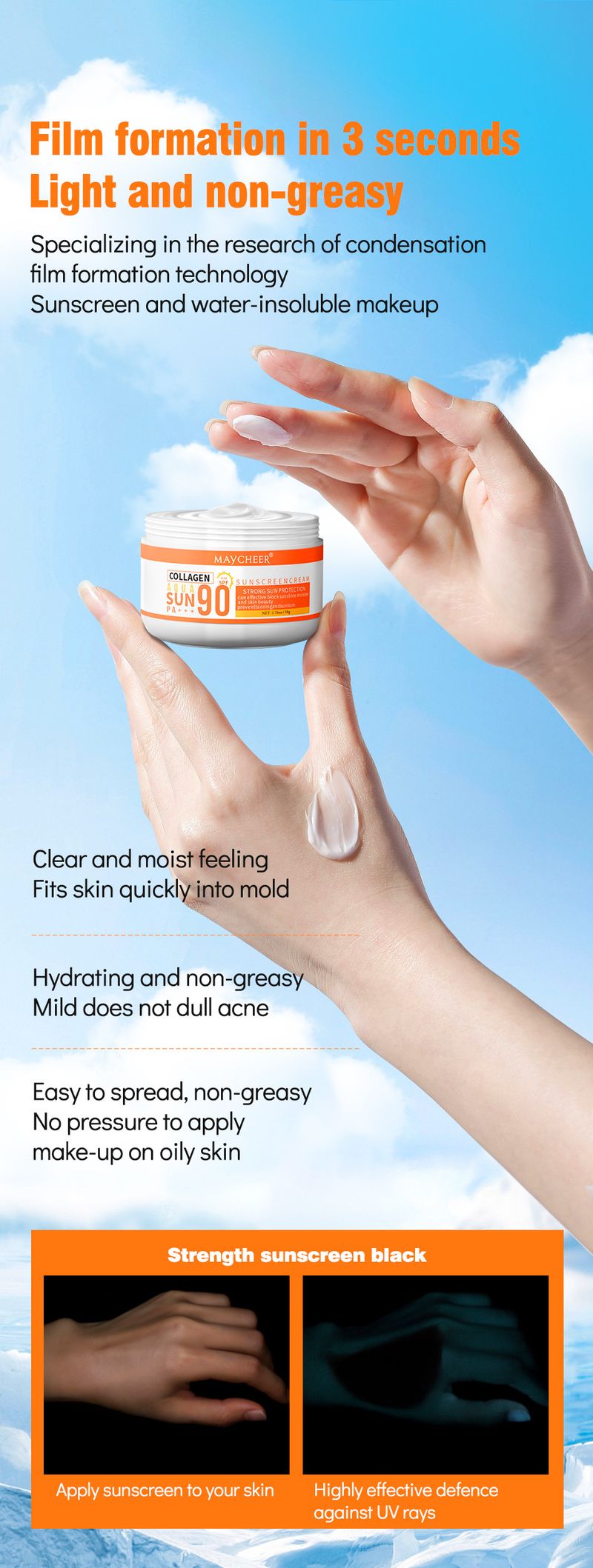 MAYCHEER naptej SPF90+ nyári anti-ultraibolya arcápoló izolációs frissítő, nem zsíros testápoló_voghion.com