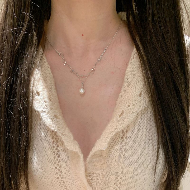 Echt vergoldete Halskette mit Perlenanhänger aus Spitze, einfache Schlüsselbeinkette, leichter Luxus-High-End-Schmuck_voghion.com