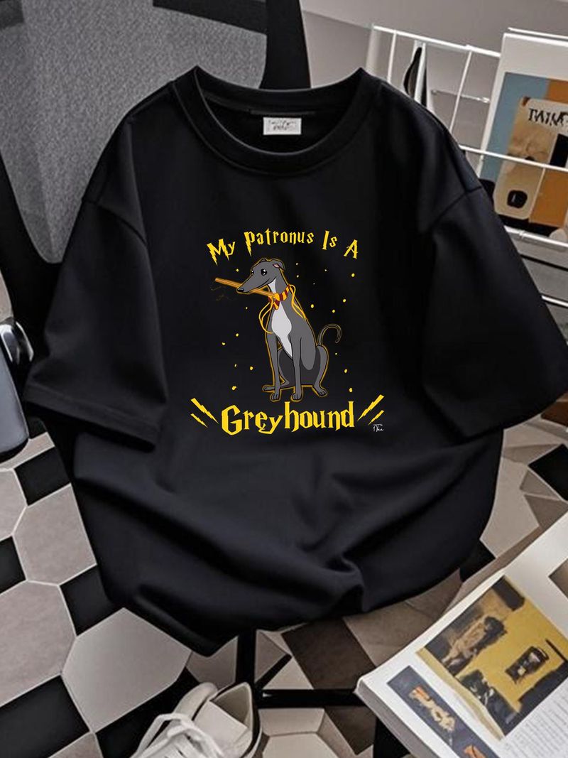 1Tee T-shirt pour homme « Mon Patronus est un lévrier » - Polyvalent, décontracté, extensible, élégant, streetwear, légèrement doux, respirant, graphique_voghion.com