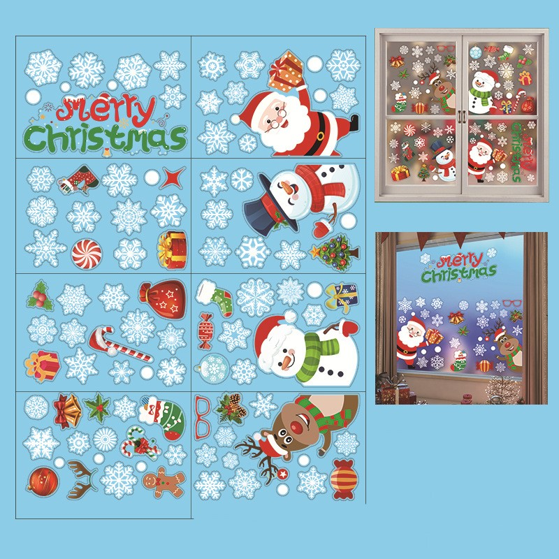2023 New Santa Claus Decal Sticker Nine Color Double Sided Static Electricity Window Christmas Day Decorative Supplies Sticker_voghion.com