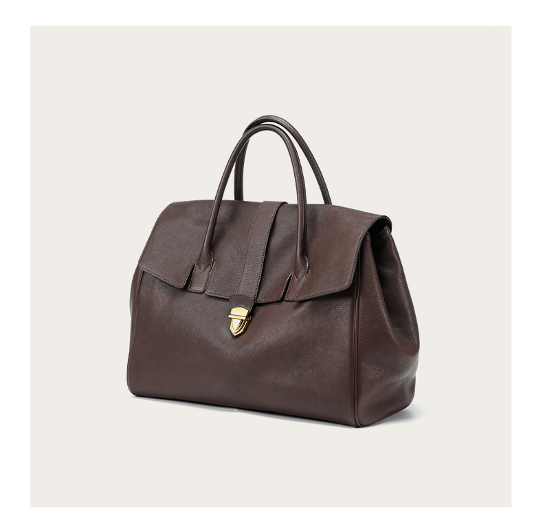 Qiu Zhen Plant Tanned Head Layer Cowhide Handheld Briefcase for Women's High Grade Genuine Leather Bag Retro Large Capacity Commuter Bag_voghion.com