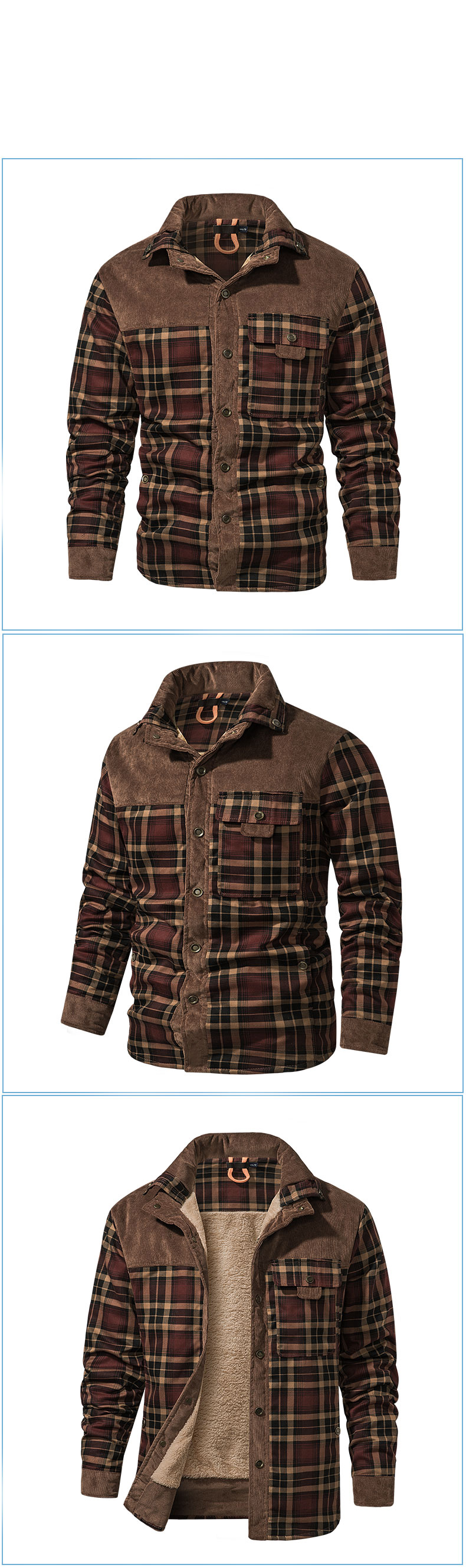 Veste en coton pour homme, veste en coton rembourrée, veste épaisse, chemise slim pour homme, veste pour jeune homme_voghion.com