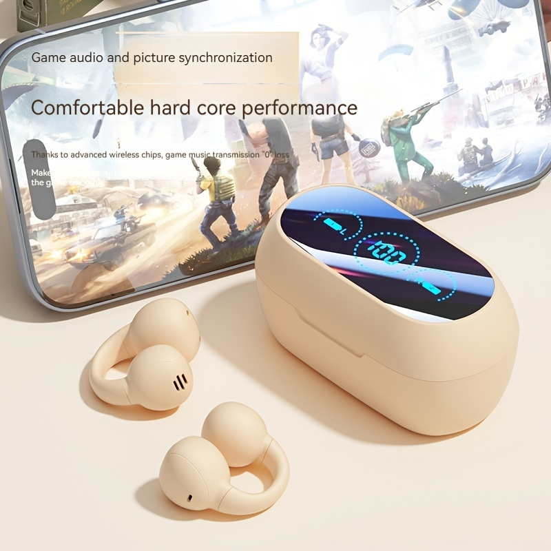 TWS Wireless5.3 trådløse øretelefoner klips øretelefoner sportsøretelefoner vanntett stereo, high-fidelity stereo musikk på telefon, med mikrofon for støy rød_voghion.com