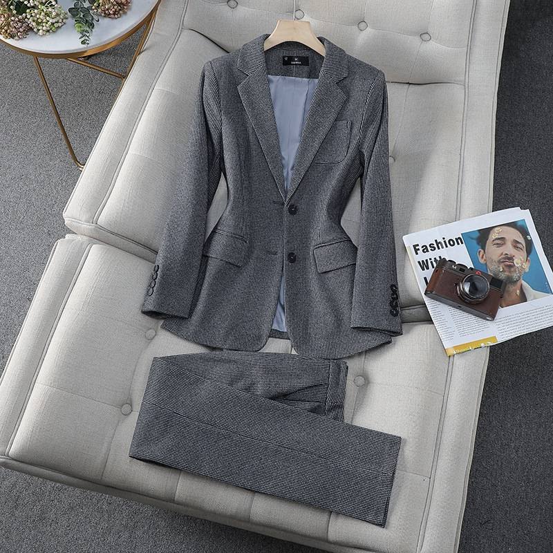 Dameskleding Grijs kostuumjasje voor dames Herfst en winter High-end temperament Verdikt lente- en herfst professioneel pak_voghion.com