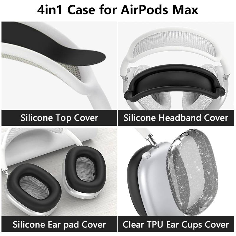 Husă pentru AirPods Max, anti-zgârieturi pentru urechi/cupe/bandă de susținere. TPU moale și silicon transparent, rezistentă la zgârieturi._voghion.com