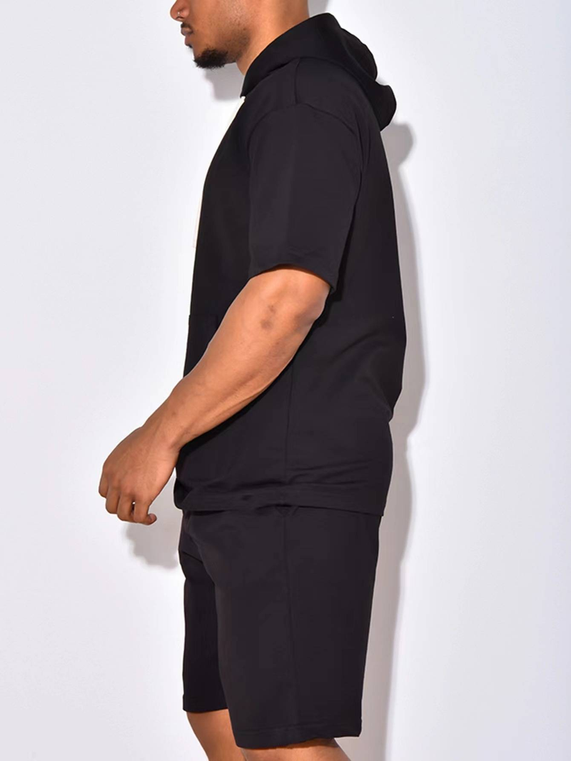 Nuovo prodotto 2025, abbigliamento sportivo casual da uomo europeo e americano, a maniche corte e pantaloncini, con cappuccio, tinta unita, due pezzi_voghion.com