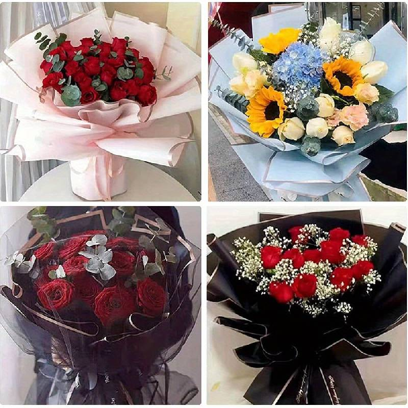 Golden Border Rose Korean Style Semi Transparent Gift Packaging Flower Shop Bouquet Packaging Materials, Bouquet Supplies, Flower Wrapping Paper_voghion.com