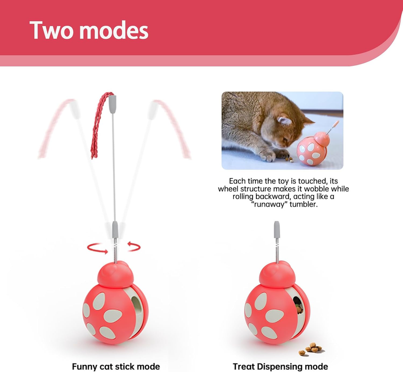 Healthy Slow Feeder,Unknockable Cat Bowl With Teaser Wand & Rolling Base,Slide-Back Feeding After Dispense,Birthday Gift For Indoor Cats_voghion.com