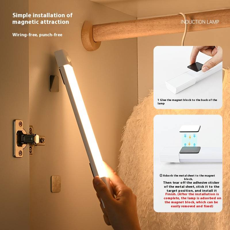 Lichtstrip met menselijke lichaamssensor, intelligente LED-magnetische aantrekkingskracht, geen bedrading nodig, oplaadbare zelfklevende lichtstrip voor keuken en garderobe_voghion.com