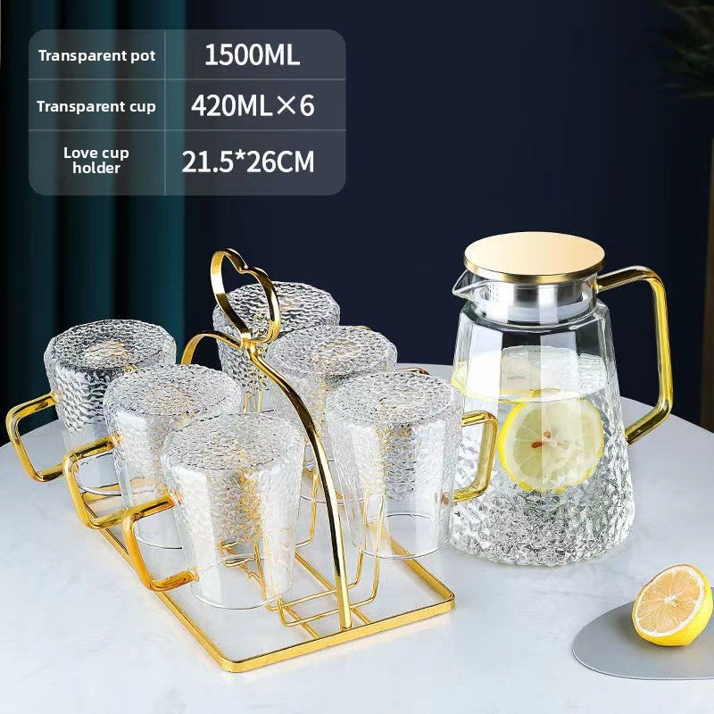 Zestaw szklanych dzbanków i kubków – dzbanek 1800 ml + kubek 300 ml do mrożonej herbaty, soku, mleka. Bez BPA. Budżetowy prezent do domu, kawiarni i na imprezy._voghion.com