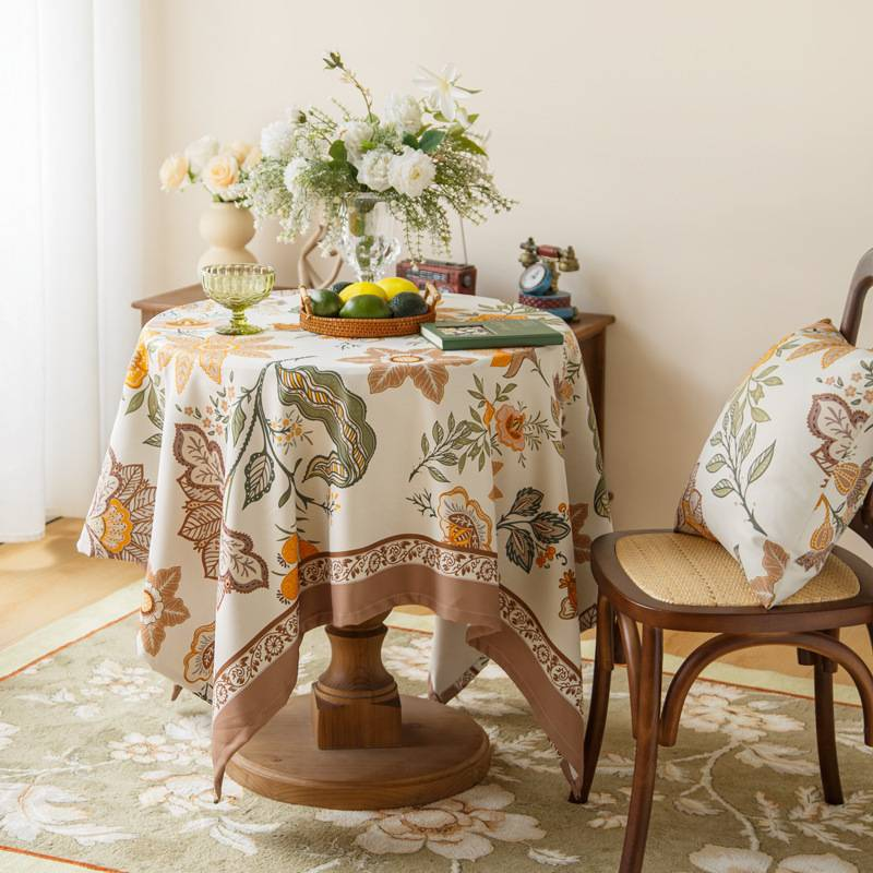 Polyester-Tischdecke mit Quasten – wasserdichte, ölbeständige, rechteckige Tischdecke, rutschfester Esstischläufer mit skandinavischem Blumendruck_voghion.com