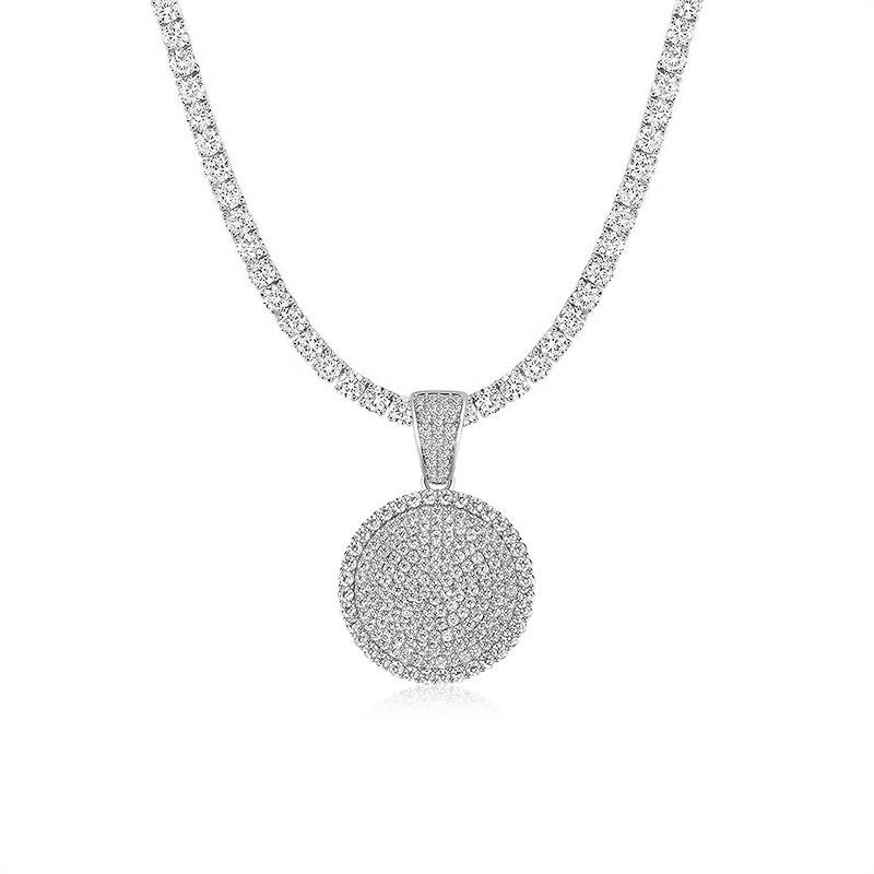 Collana da donna con ciondolo rotondo in zirconia cubica, catena tennis o catena intrecciata in oro e oro bianco, misure da 16 a 24 pollici_voghion.com