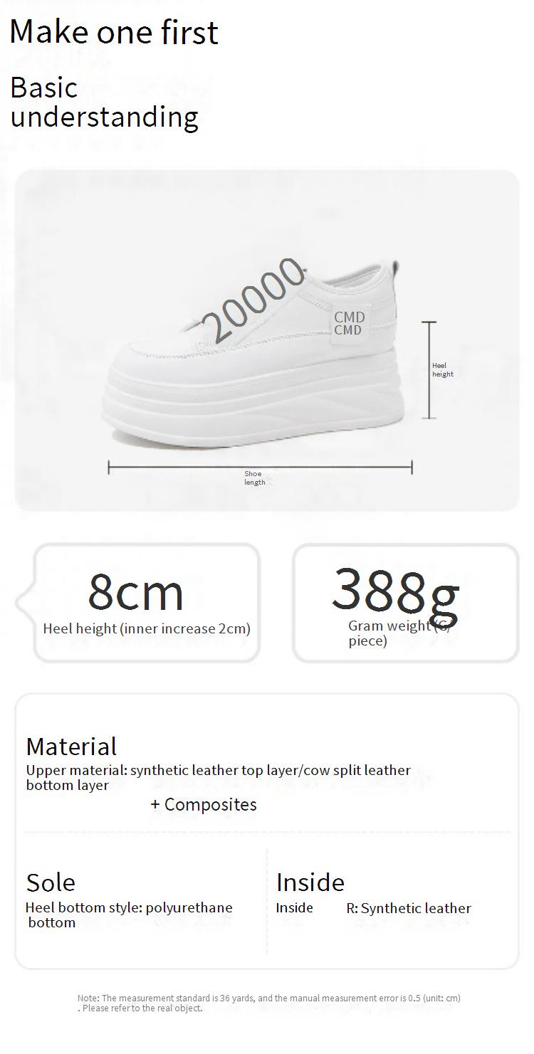 Cameido PU Thick Sole Comfortable Women's Casual Shoes - White Faux Leather & Flocking, Round Toe, 6CM Heel_voghion.com