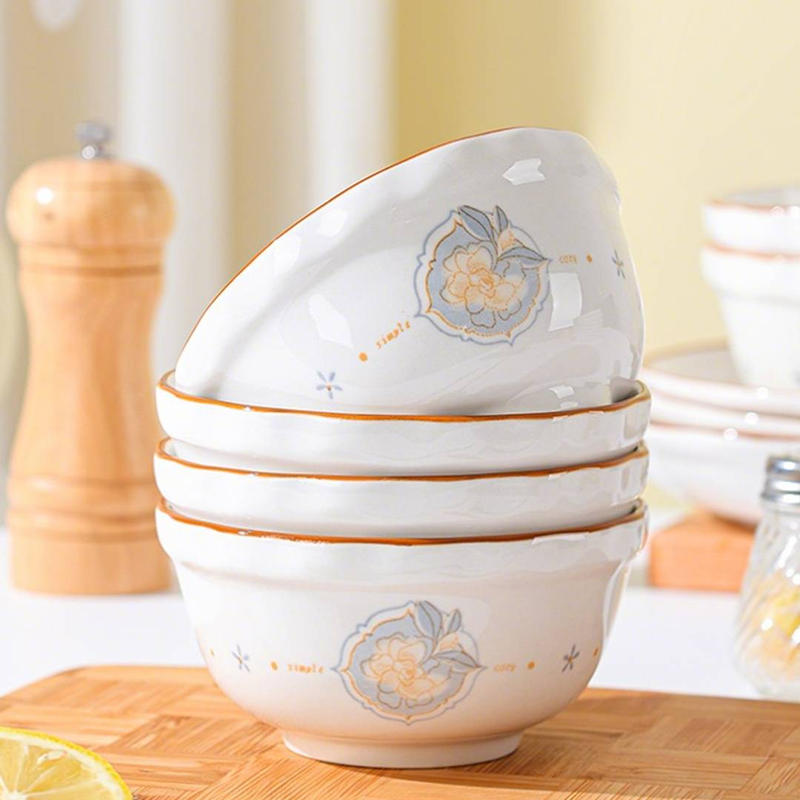 8-teiliges Geschirrset aus Keramik mit Blumenmotiv „Star Language“: 4,5-Zoll-Schüsseln, 7-Zoll-Teller, Essstäbchen und Löffel, minimalistischer Cottage-Kern für ein neues Zuhause_voghion.com