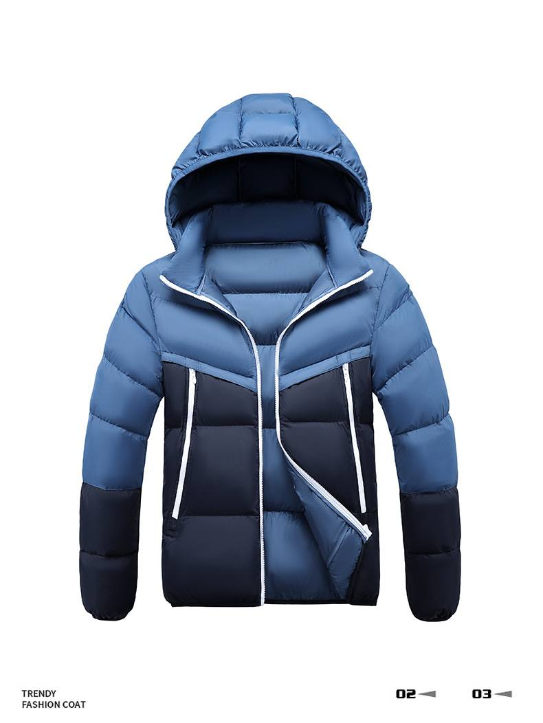 Men's Lightweight Winter Jacket With Detachable Hood, Color Block Design, Thickened Polyester, Loose Fit For Outdoor & Sports_voghion.com