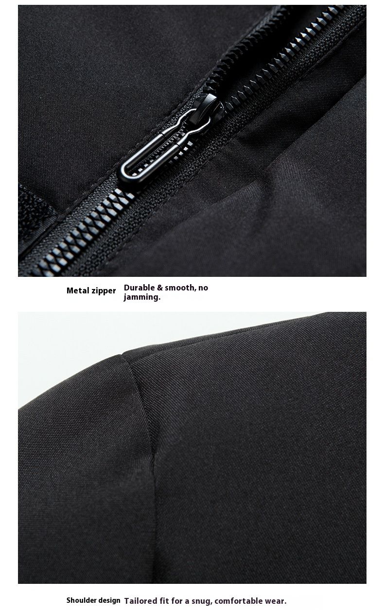 Men's Winter Hooded Down Jacket With Logo Print, Thickened Warm Parka Coat For Outdoor & Daily Wear, Loose Fit Short Puffer Jacket_voghion.com