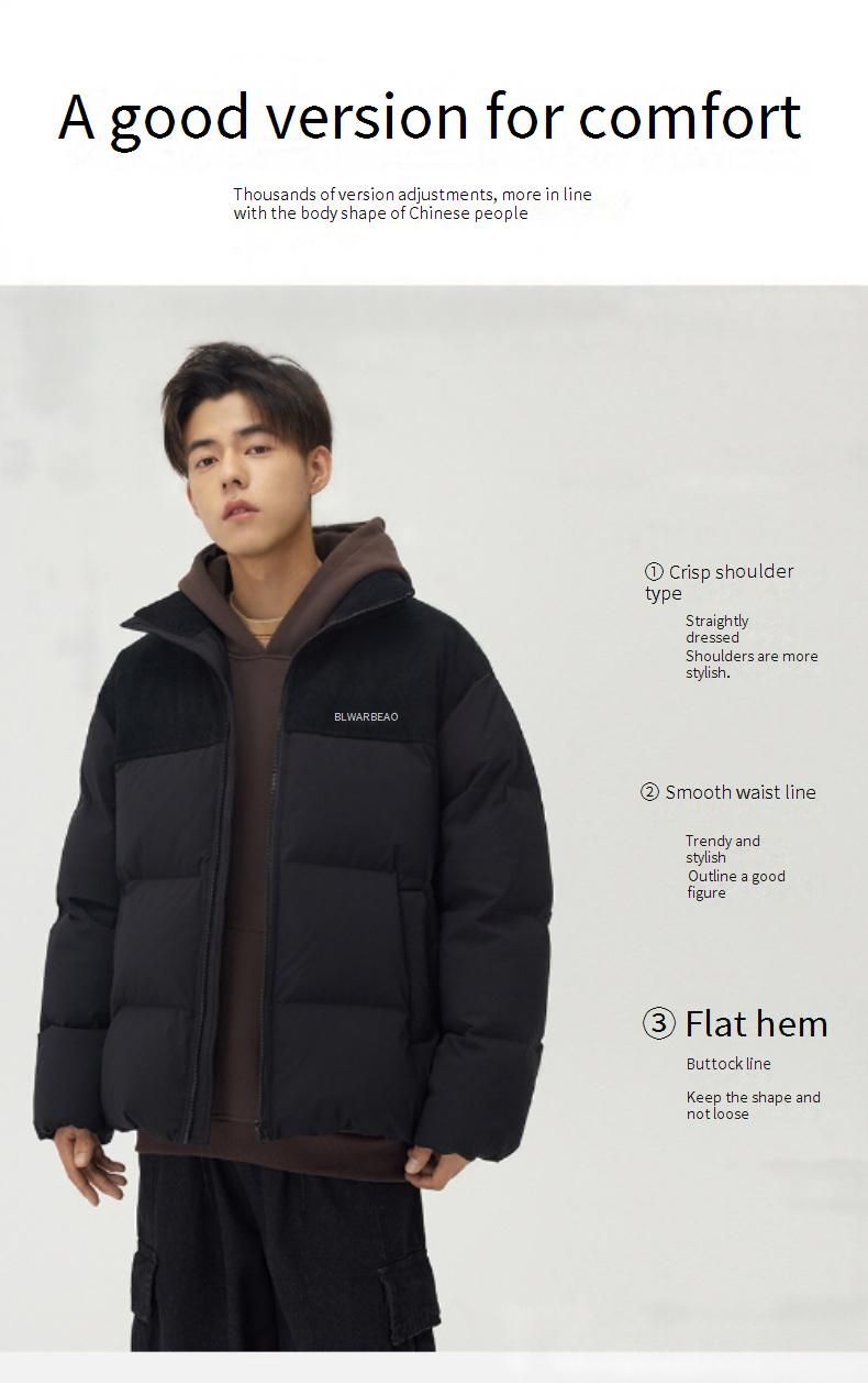 Piumino corto da uomo – Cappotto invernale con cappuccio verde militare/nero/kaki con 80% piumino d'anatra bianco (S-3XL)_voghion.com