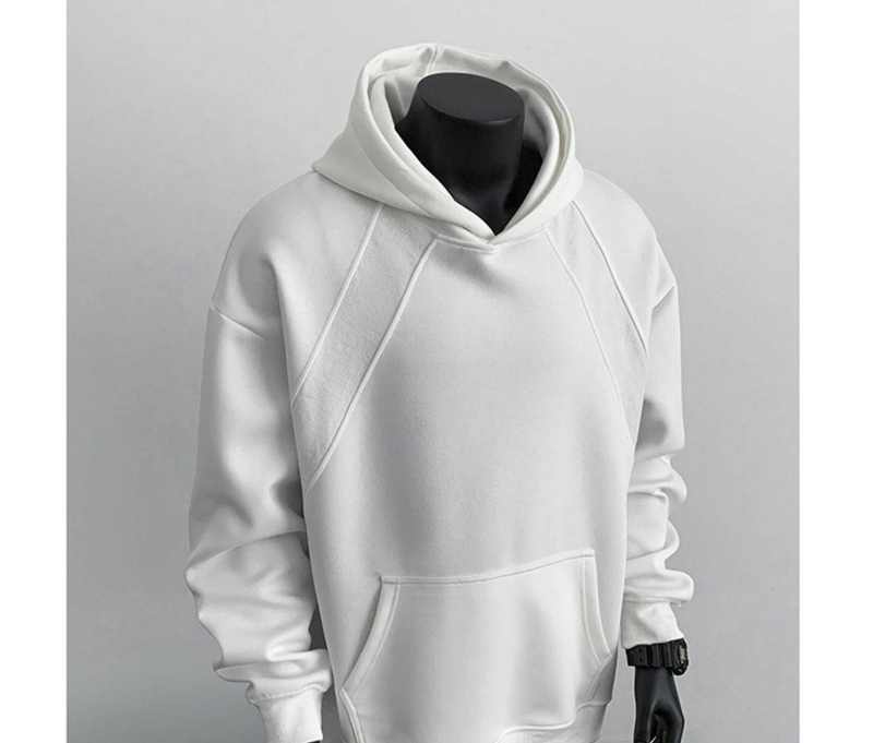 Felpa oversize con cappuccio da uomo – Spalle scese e design color block (bianco, grigio mélange, antracite, nero)_voghion.com