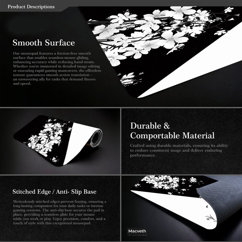 Mouse Pad με μελάνι κερασιάς, μεγάλο γραφείο, mouse Pad Dead Life Black And White Series, αντιολισθητικό από καουτσούκ_voghion.com