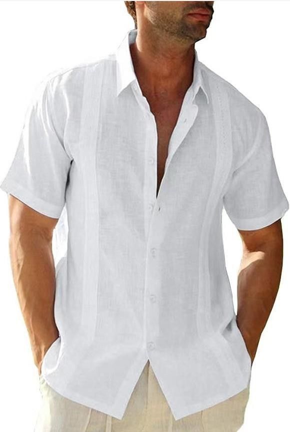 Camicia da uomo 2023, ampia e casual, in lino, Cuba Guayabella, a maniche corte, da spiaggia_voghion.com