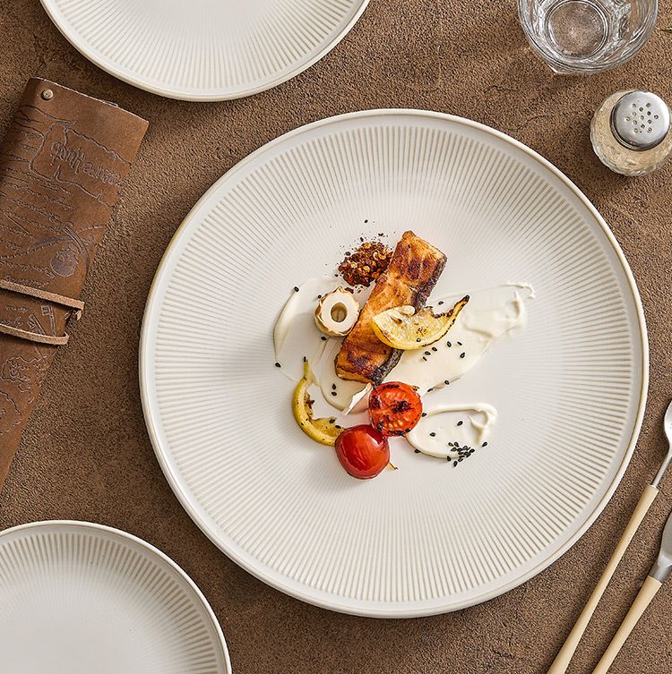 Beige Dish Household Shallow High-end Light Luxury Ceramic Steak Western Round Plate 2025 New Model Plating_voghion.com