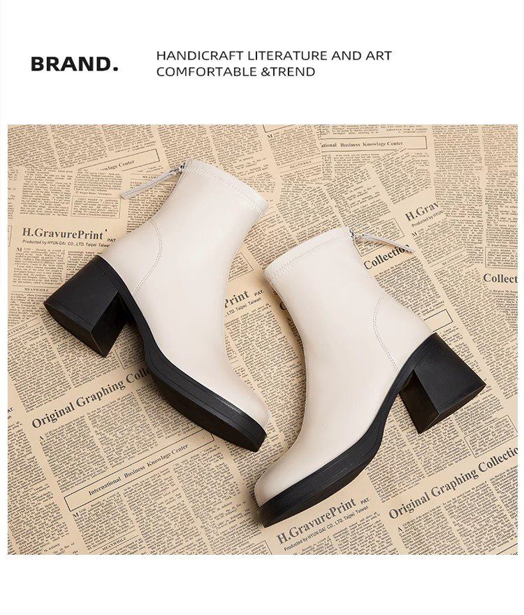 Waterproof Platform Thick Heel Slim Looking Fancy Niche Boots_voghion.com