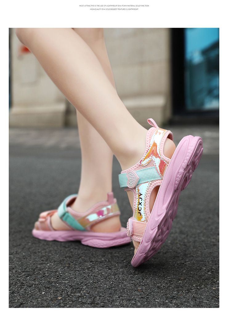 266 Scarpe estive da principessa per bambini, con punta aperta, in velcro, per bambini, per la scuola primaria e secondaria_voghion.com