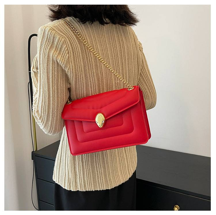 Fashion Snakehead Women's Bag PU Leather Chain Slanting Small Square Bag Women Soft Leather Linger Retro Shoulder Bag For Women_voghion.com