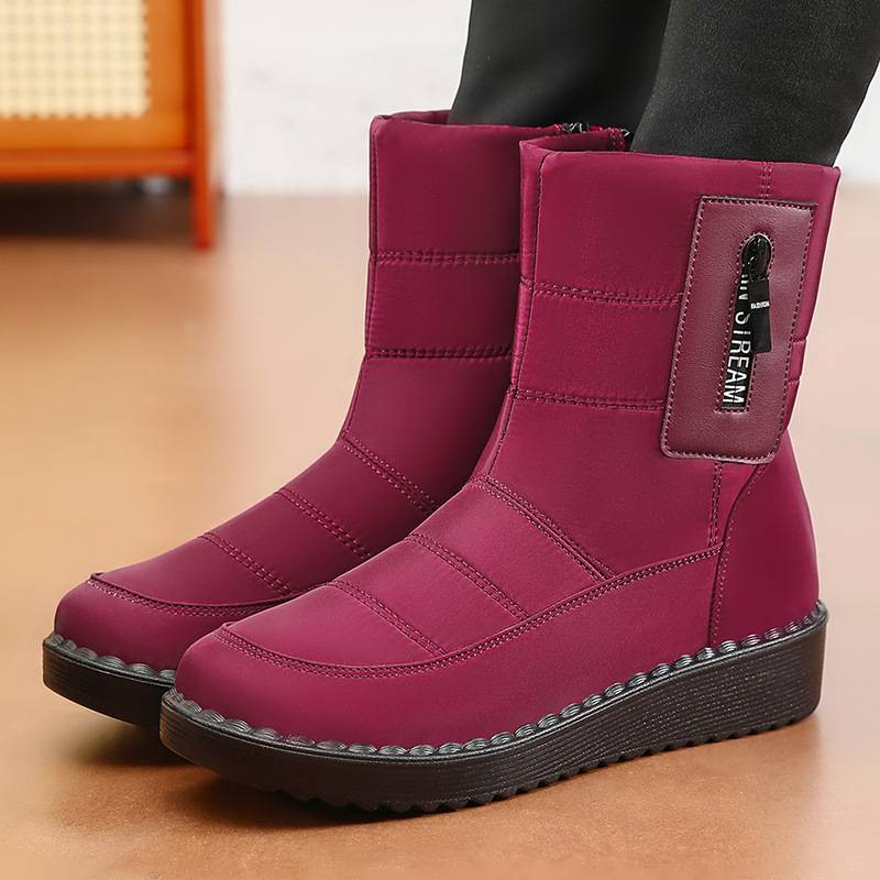 Damenschuhe Polyurethan plus Samt verdickte Stiefel Outdoor warme Sport Schneestiefel lange Baumwollstiefel_voghion.com