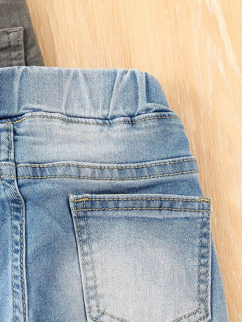 Boys 4-piece Light Blue, Medium Blue, Gray, Coffee Color Simple Casual Fashion All-match College Style Elastic Waist Elastic Fabric Fitted Washed Denim Trousers Suit_voghion.com