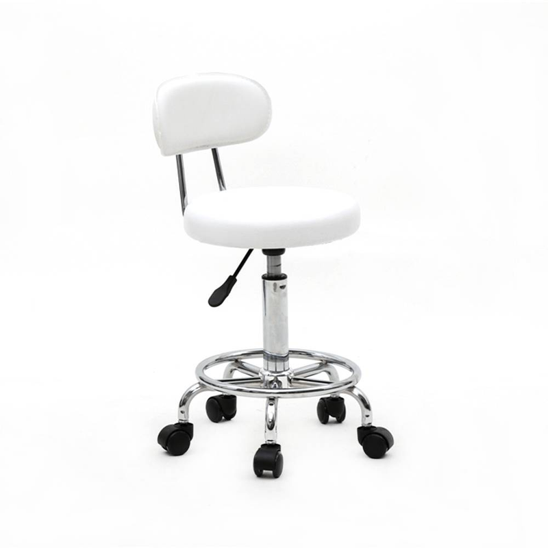 Verstellbarer Salonhocker in runder Form mit Rückenlehne und Linie in Weiß_voghion.com