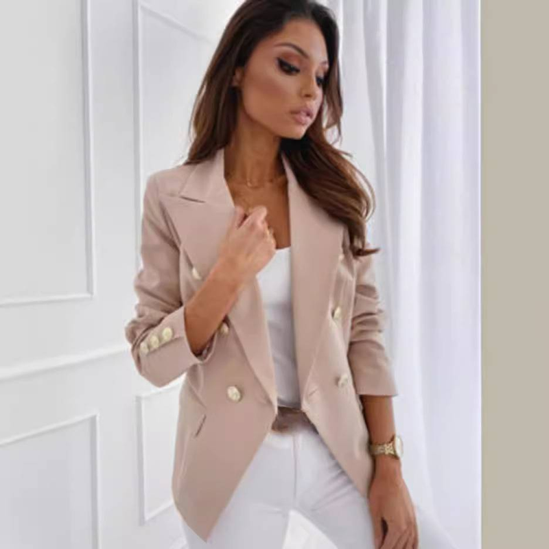 Vêtements pour femmes printemps manches longues croisé couleur unie col montant petit costume_voghion.com