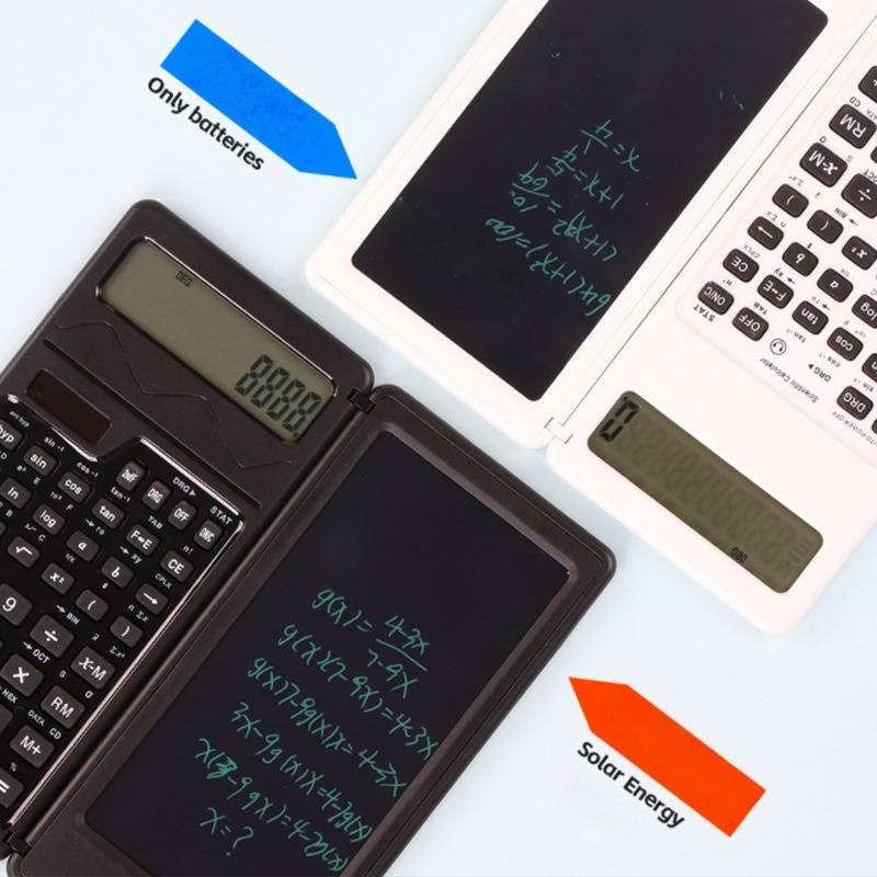 Solar-Powered Scientific Calculator With Writing Pad - 12-Digit Display, Dual Power (Battery & Solar), Portable & Lightweight For Students, Office_voghion.com