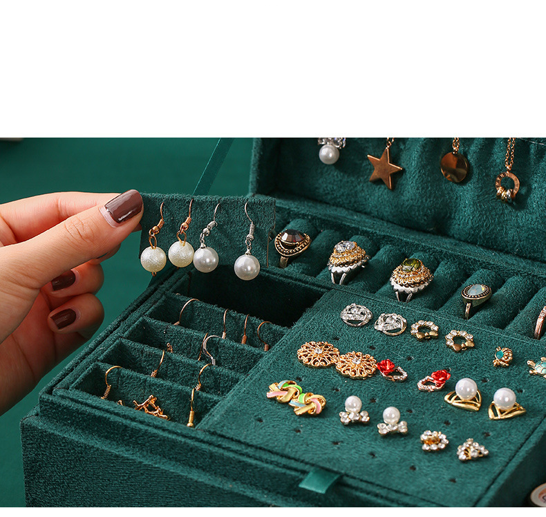 Scatola portagioie in velluto con cassetto chiudibile a chiave a tre strati, scatola portagioie per orecchini, scatola portagioie, scatola portagioie per braccialetti_voghion.com