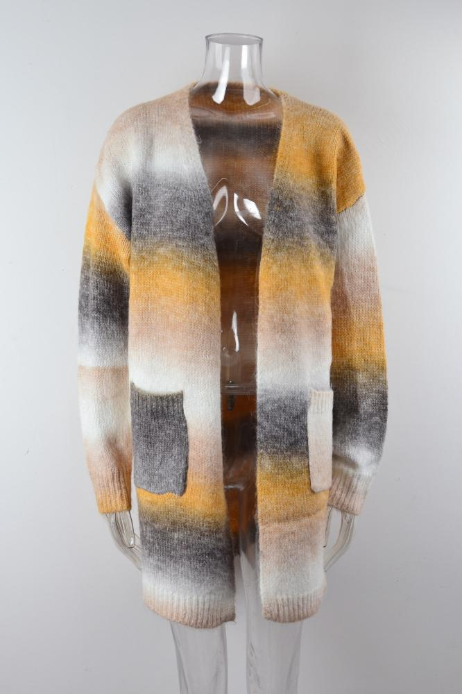 Women's Rainbow Tie-Dye Longline Cardigan Sweater - Oversized Boho Knit Open Front Coat With Batwing Sleeves_voghion.com